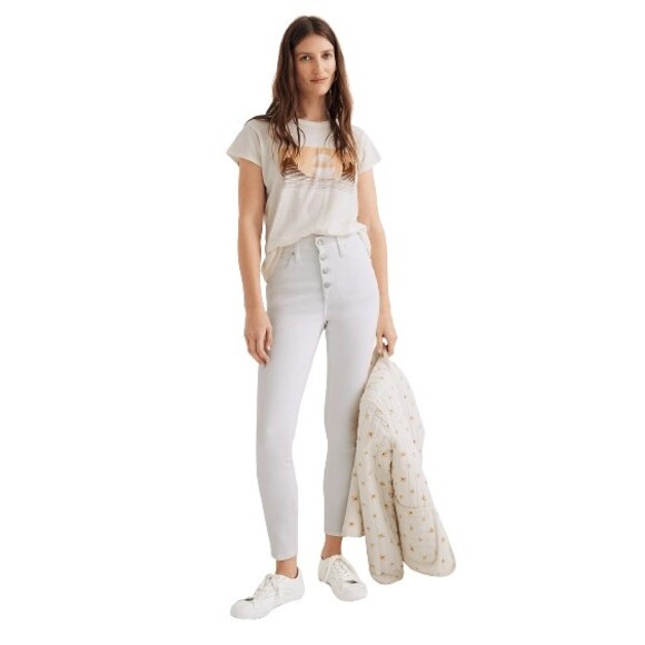 Madewell Taller Mid Rise Skinny Jeans Womens 34 Pure White Denim Button Up NWT - Picture 2 of 10